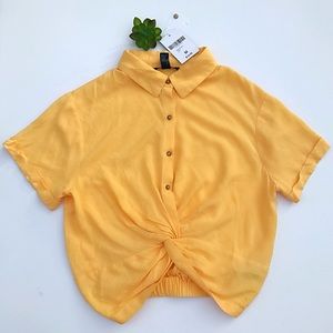 Yellow Button-Up Crop-Top